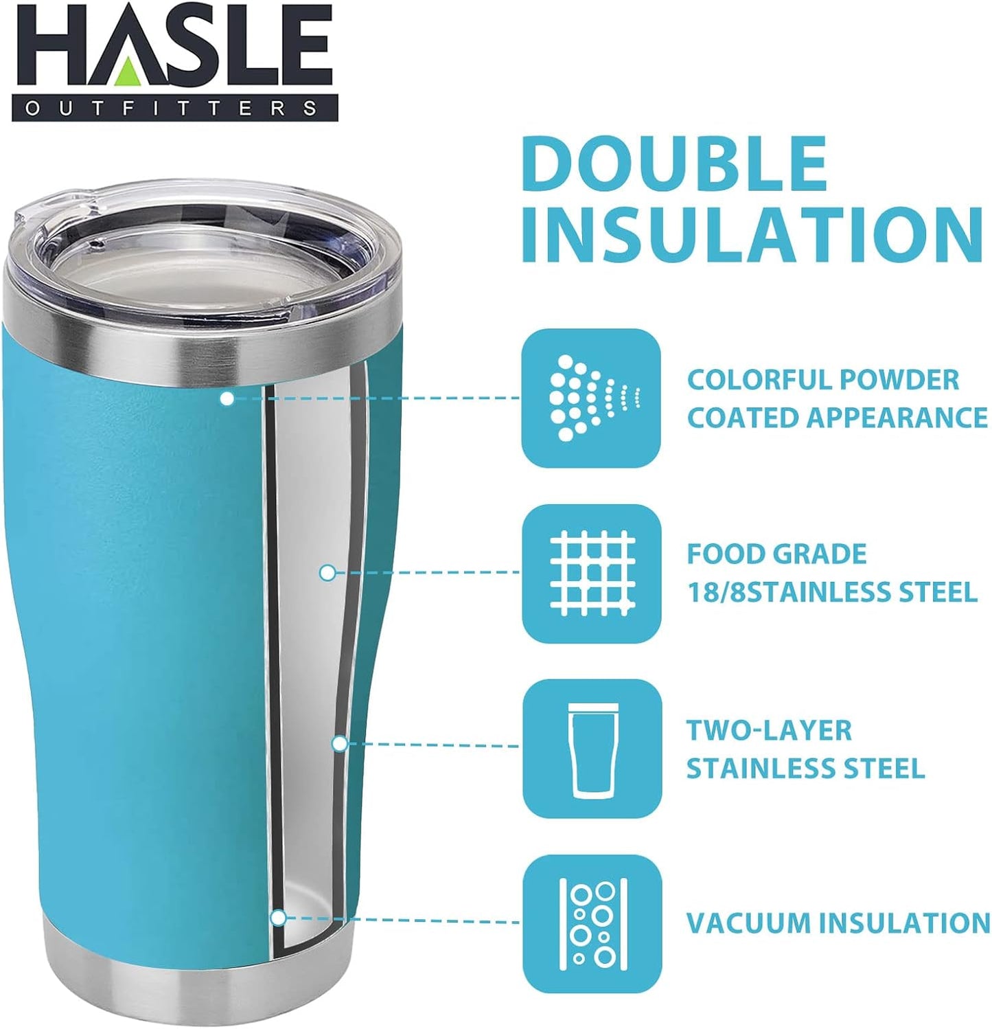 HASLE OUTFITTERS 20 oz Tumbler Bulk, Stainless Steel Tumblers with Lid, Vacuum Insulated Tumbler, Double Wall Powder Coated Cup, coffee mugs, Sky Blue, 1 Pack
