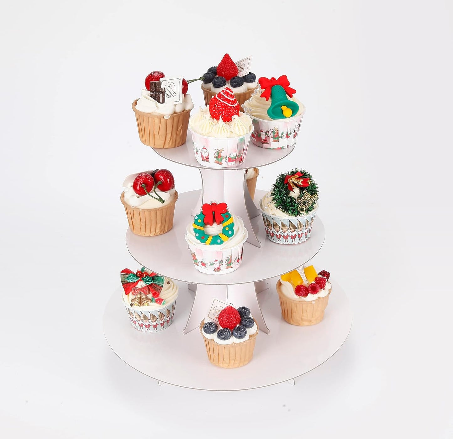 2Pcs 3-Tier Cupcake Stand, Cake Stand holder, Tiered DIY Cupcake Stand Tower for Dessert Table Displays, Birthday Theme Party Favors Decoration, Floral Tea Party, 12" W x 12.8" H, White
