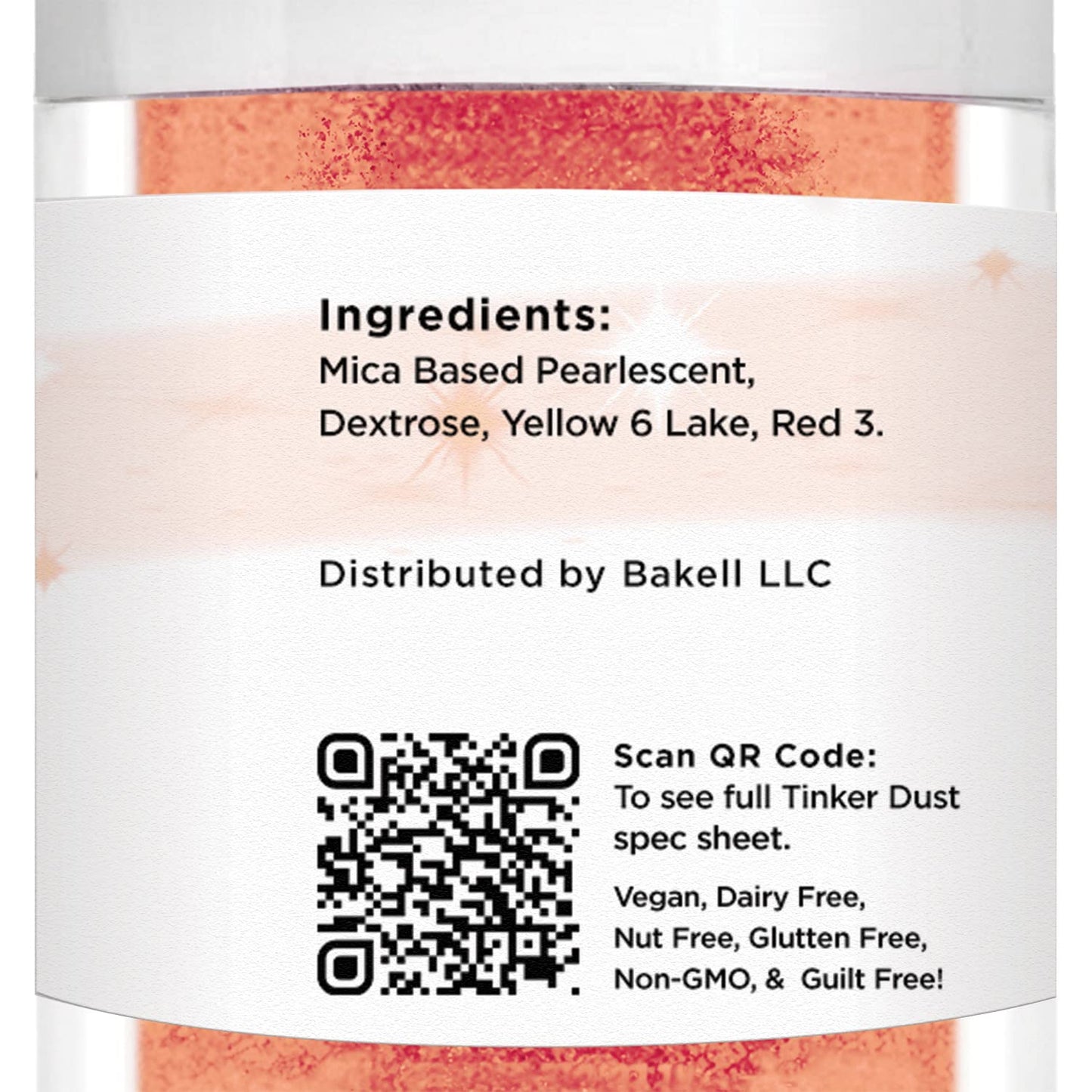 BAKELL Peach Edible Glitter, 25 Grams | TINKER DUST Edible Glitter | KOSHER Certified | 100% Edible Glitter | Cakes, Cupcakes, Cake Pops, Drinks, Dessert Vegan Glitter & Dusts (25g, Peach)