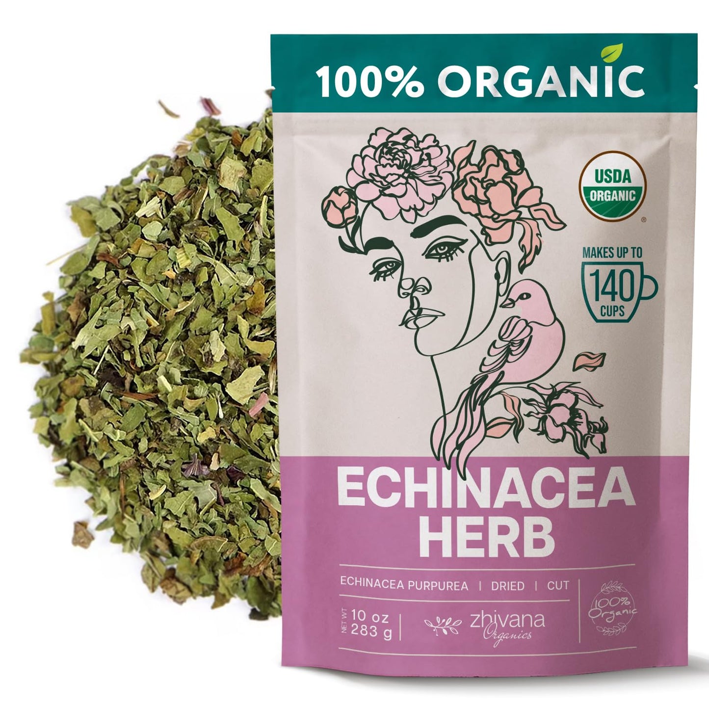 Echinacea Tea Organic (10oz.) – Echinacea Purpurea Herb Loose Leaf - Equinacea Organica - Body Defenses, Immune Support Tea