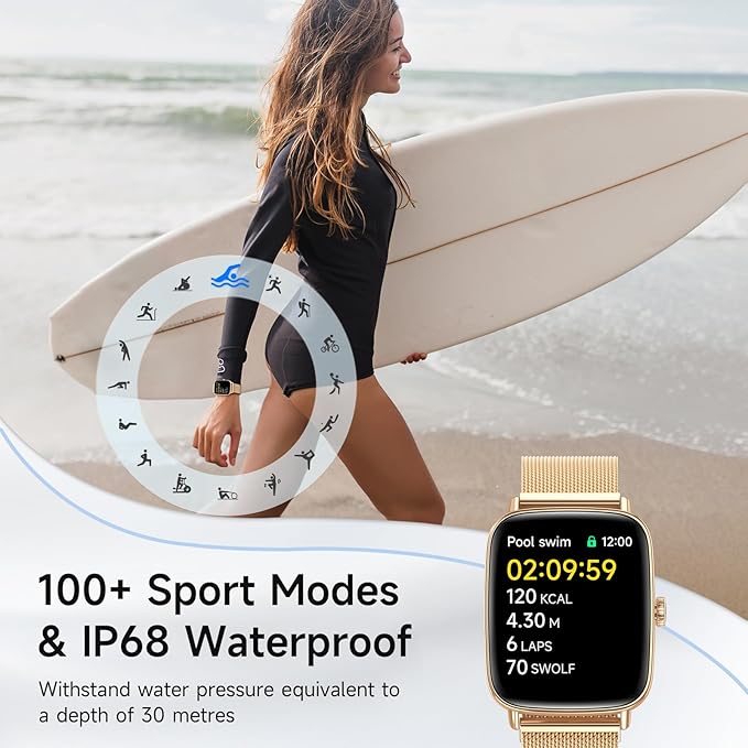 Smart Watches for Women, 1.85" HD Smartwatch (Answer/Make Calls), 100+ Sport Fitness Watch with Heart Rate/Sleep/SpO2 Monitor, IP68 Waterproof Reloj Inteligente Compatible iPhone/Samsung/Android