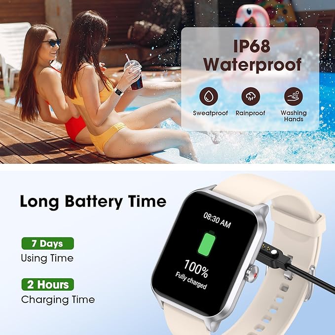 Smart Watch(Answer/Make Call), 1.69" Fitness Tracker with Heart Rate Blood Oxygen Monitor, Sleep Monitor Health Tracker, 100+ Sports Modes, Step Counter, IP68 Waterproof Fitness Watch for Android iOS
