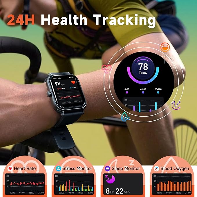 Smart Watch for Women & Men 2.0 HD Screen IP68 Fitness Tracker with Heart Rate, SpO2, Sleep Monitor, Bluetooth Call (Answer/Make),110+ Sport Modes, iPhone/Android Compatible(Black)