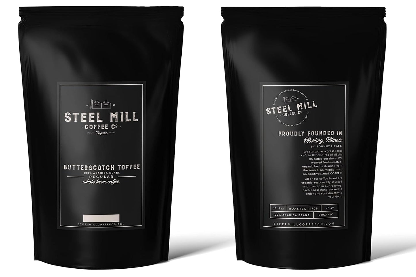 Steel Mill Coffee Co. Butterscotch Toffee Flavored Coffee - Ground Coffee, Regular, Medium Roast, Regular, Vegan, Gluten-Free, Sugar-Free, 12 oz Bag