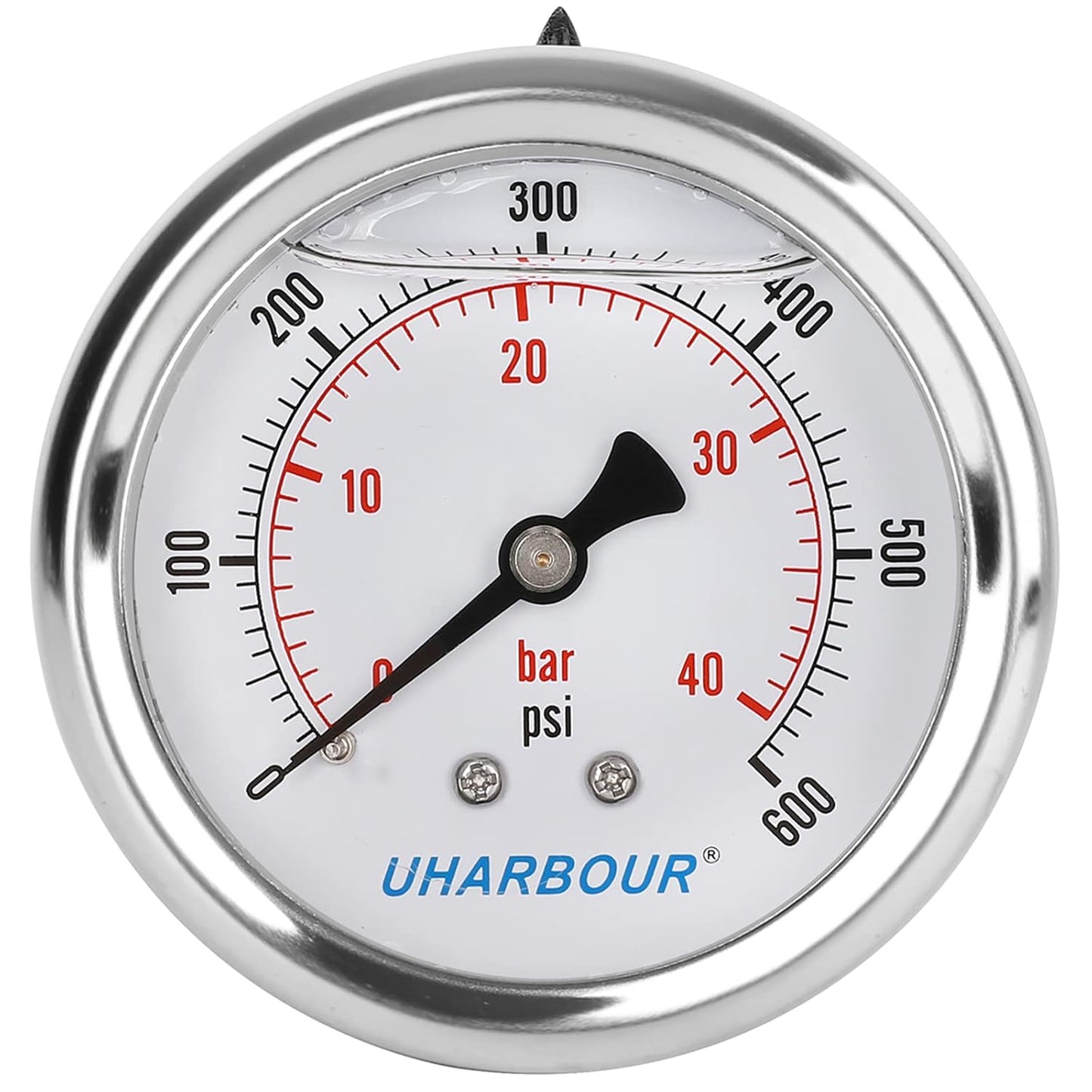 Glycerin Filled Pressure Gauge 600psi/40bar, Stainless Steel case, Brass Inside Construction, 2-1/2" dial, 1/4" NPT Back Connection.……