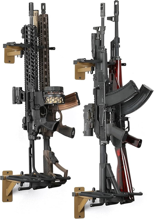 Savior Equipment Wall-Mount Rifle Rack Tactical Shotgun Carbine Firearm Free-Standing Gun Display Indoor Storage Rack - Heavy Duty Steel, Wide Angle Adjustment, 3-Slot Holds up to 75 Lbs