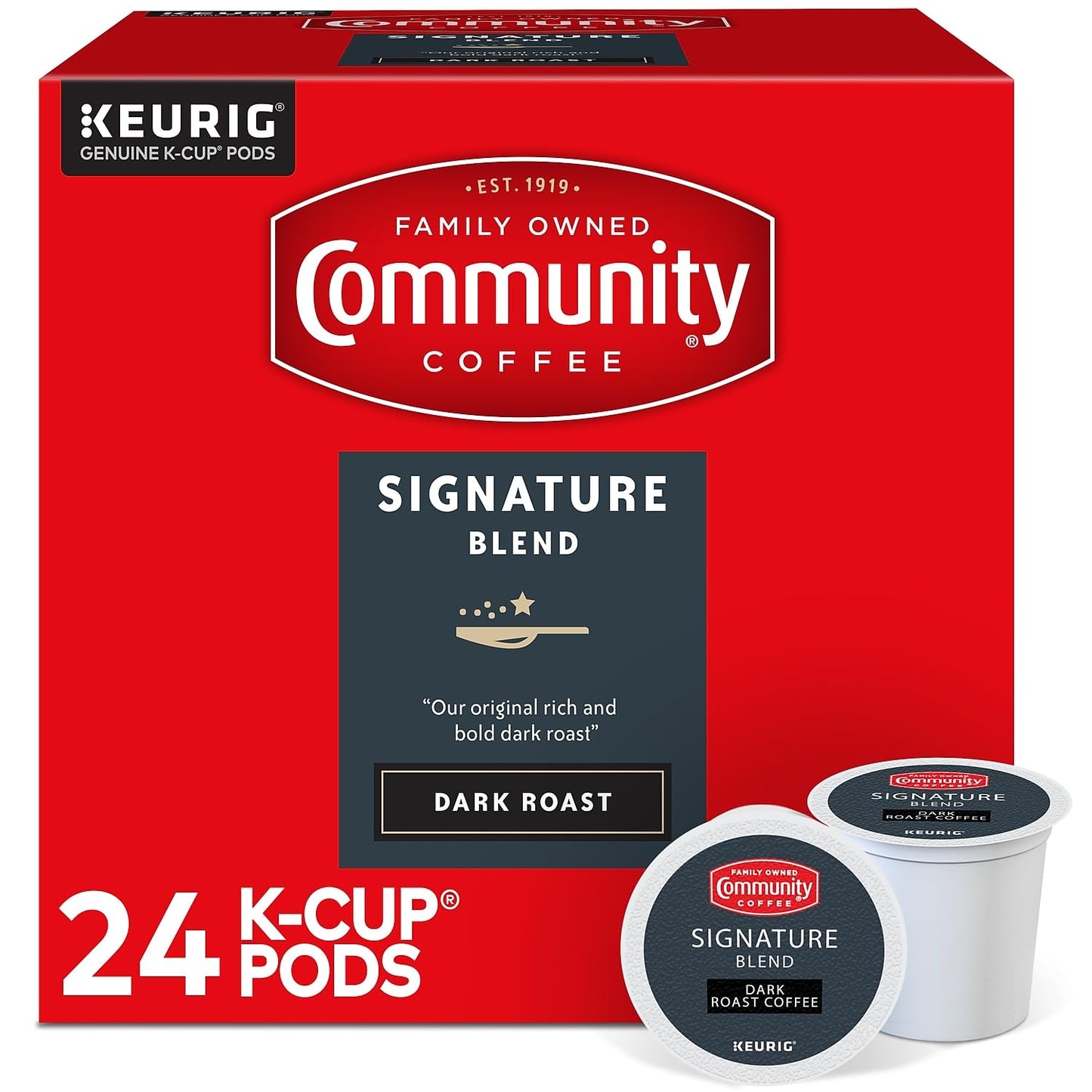Community Coffee Signature Blend 24 Count Coffee Pods, Dark Roast, Compatible with Keurig 2.0 K-Cup Brewers, 24 Count (Pack of 1)