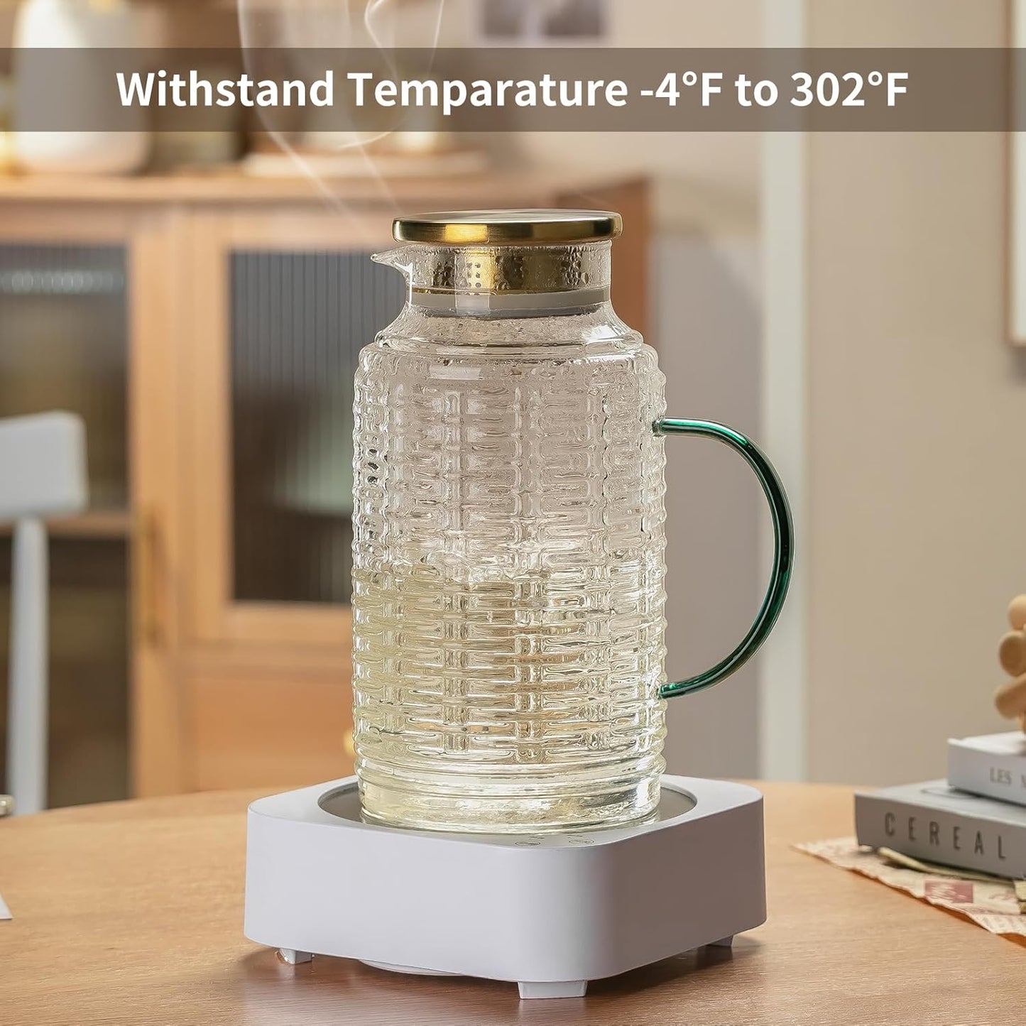 Glass Pitcher with Lid,84 oz/2.5 Liter Vintage Water Pitcher, Clear Borosilicate Glass Water Carafe for Cold Brew, Coffee, Lemonade, Iced Sun Tea, Juice, Beverage, Milk, Heat Resistant