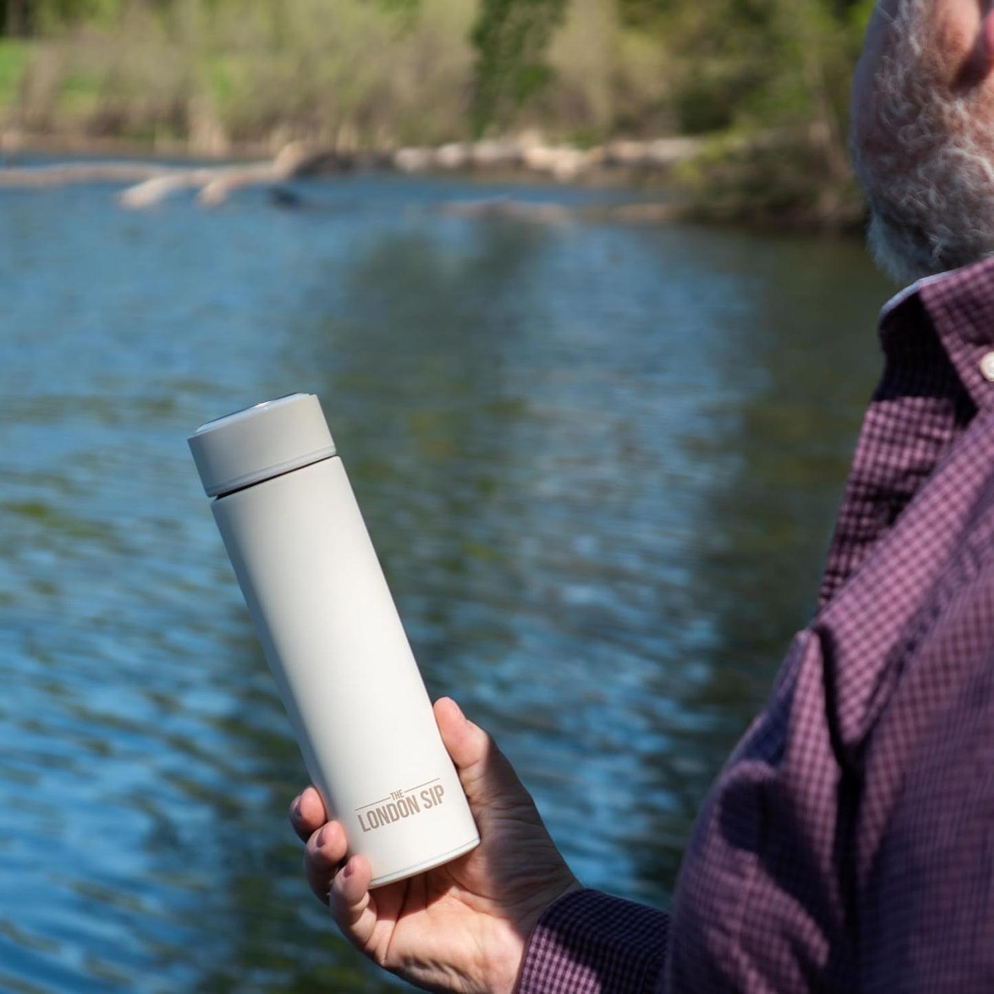 London Sip 16.9 oz Multi-Purpose Tea Infuser Mug – Fruit Infuser Water Bottle for Hot and Cold – Double Wall Stainless Steel Insulated, Pearl White