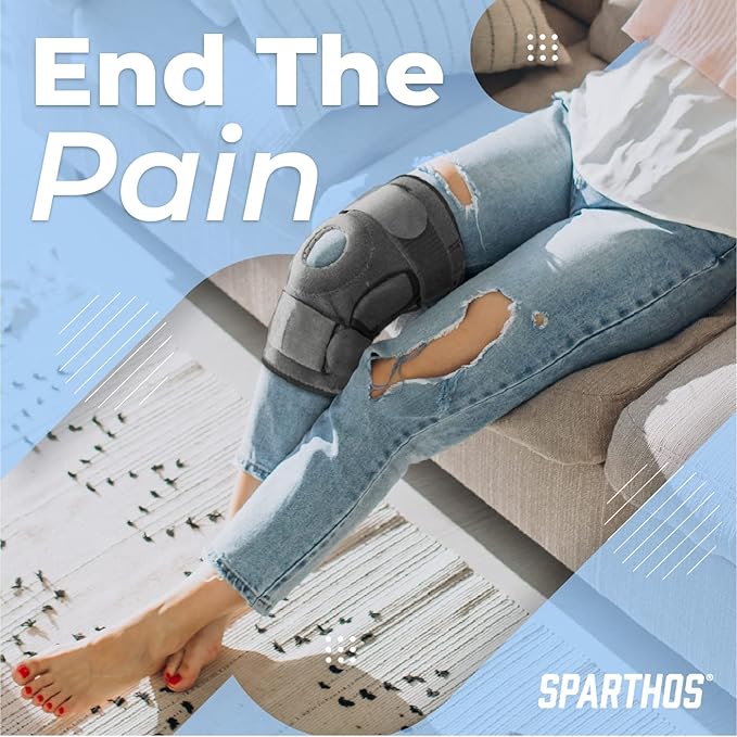 Sparthos Knee Brace - Relieves ACL, MCL, Meniscus Tear, Arthritis, Tendonitis Pain - Open Patellar Design with Dual Hinged - Support Compression for Running, Working Out, For Men and Women (Medium)