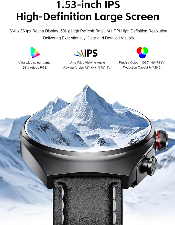 Smart Watch with Earbuds for Android iPhone,Round 1.53”HD Big Screen (Make/Answer Calls) Fitness Tracker,All-in-one Smartwatches Long Time Standby TWS Music Watch for Men Women