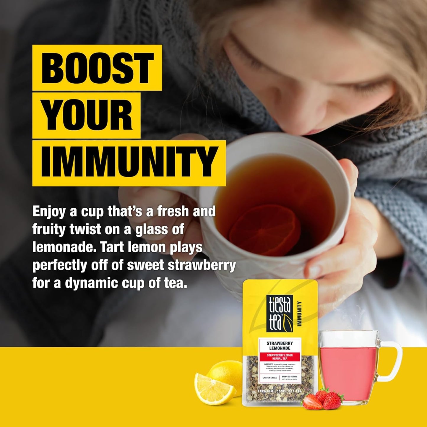 Tiesta Tea - Strawberry Lemonade, Loose Leaf, Strawberry Lemon Herbal Tea, Premium Non-Caffeinated Fruit Blend, Make Hot or Iced & Brews Up to 25 Cups, 2 Ounce Resealable Pouch