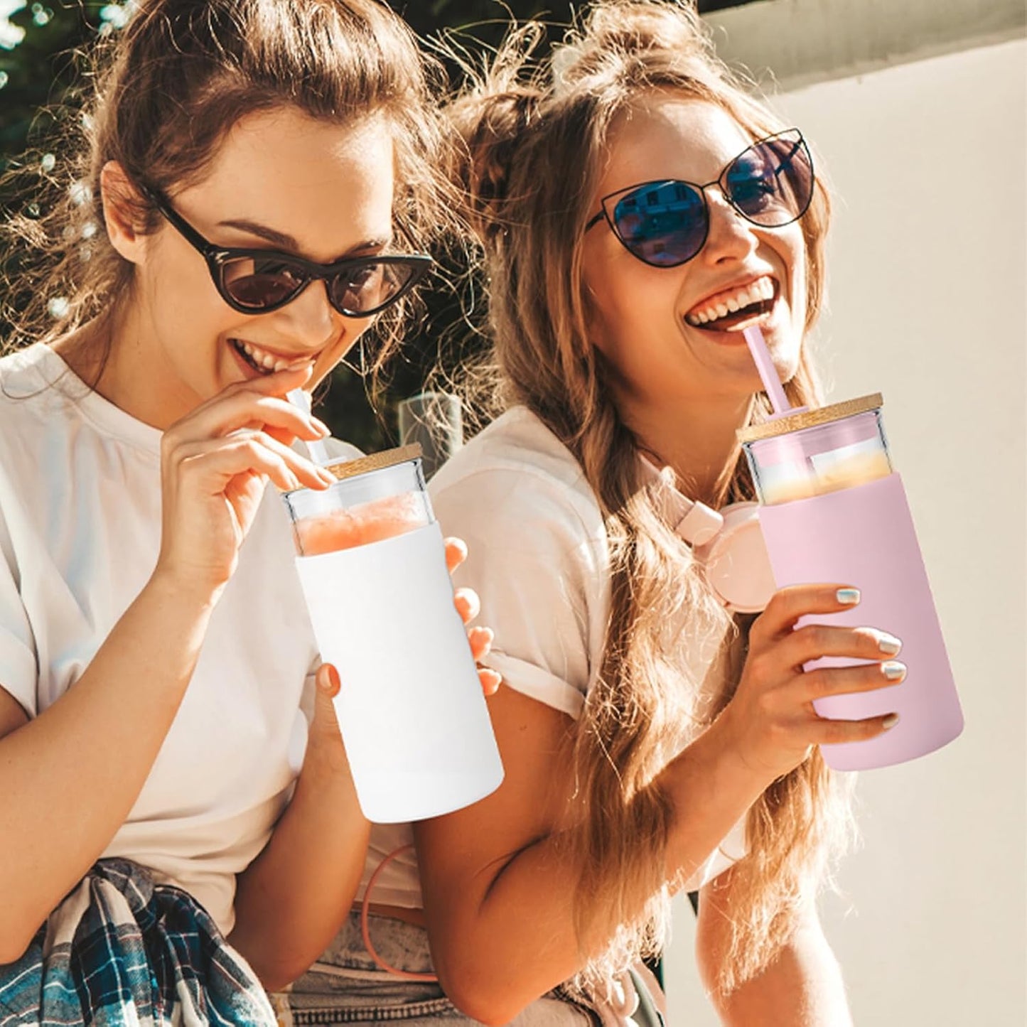 Tronco 20 oz Glass Tumbler with Lid and Straw, Reusable Iced Coffee Cup with Silicone Sleeve & Bamboo Lid, Smoothie Cup for Home, Office, for Father Men Day Gift from Wife Daughter Son (Coffee)