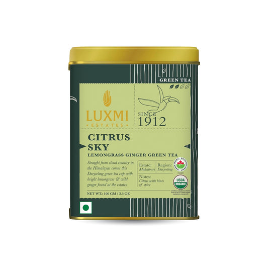 Luxmi Estates Citrus Sky Green Tea 100gm Tin | Certified Organic Darjeeling Green Tea