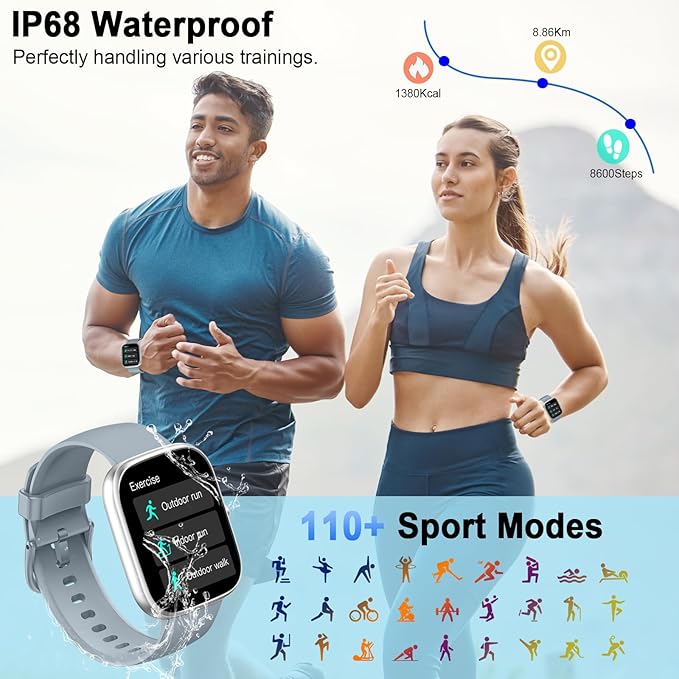 Smart Watch, 1.91" HD 2025 Smartwatch for Men Women (Answer/Make Call), 112+ Sports IP68 Waterproof Fitness Watch, Heart Rate/Sleep Monitor/Pedometer/Calories, Activity Tracker for Android iOS