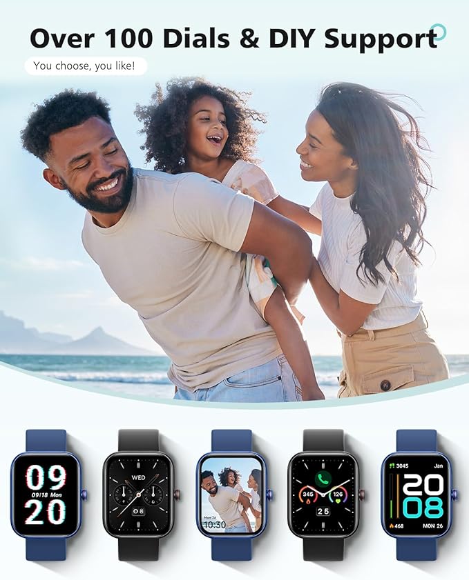 Smart Watch for Women and Men, Android & iPhone Compatible, Fitness Watch Bluetooth Call & Receive Text, Smartwatch with Alexa, Fits Wrists 6.5-9.2 Inches, Waterproof, Blue