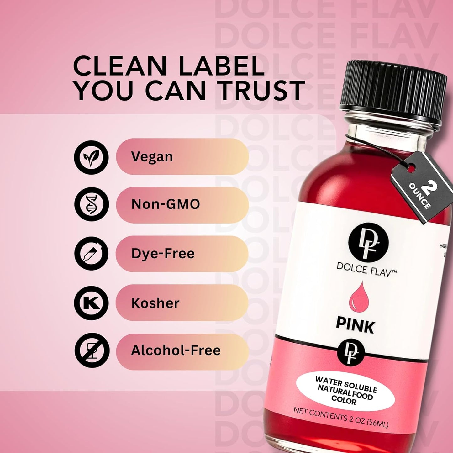 Dolce Flav Natural Pink Food Coloring – 2 oz Plant-Based Color from Beetroot with Graduated Dropper | Water-Soluble Liquid Dye for Baking, Frostings & Drinks | Kosher | Made in USA