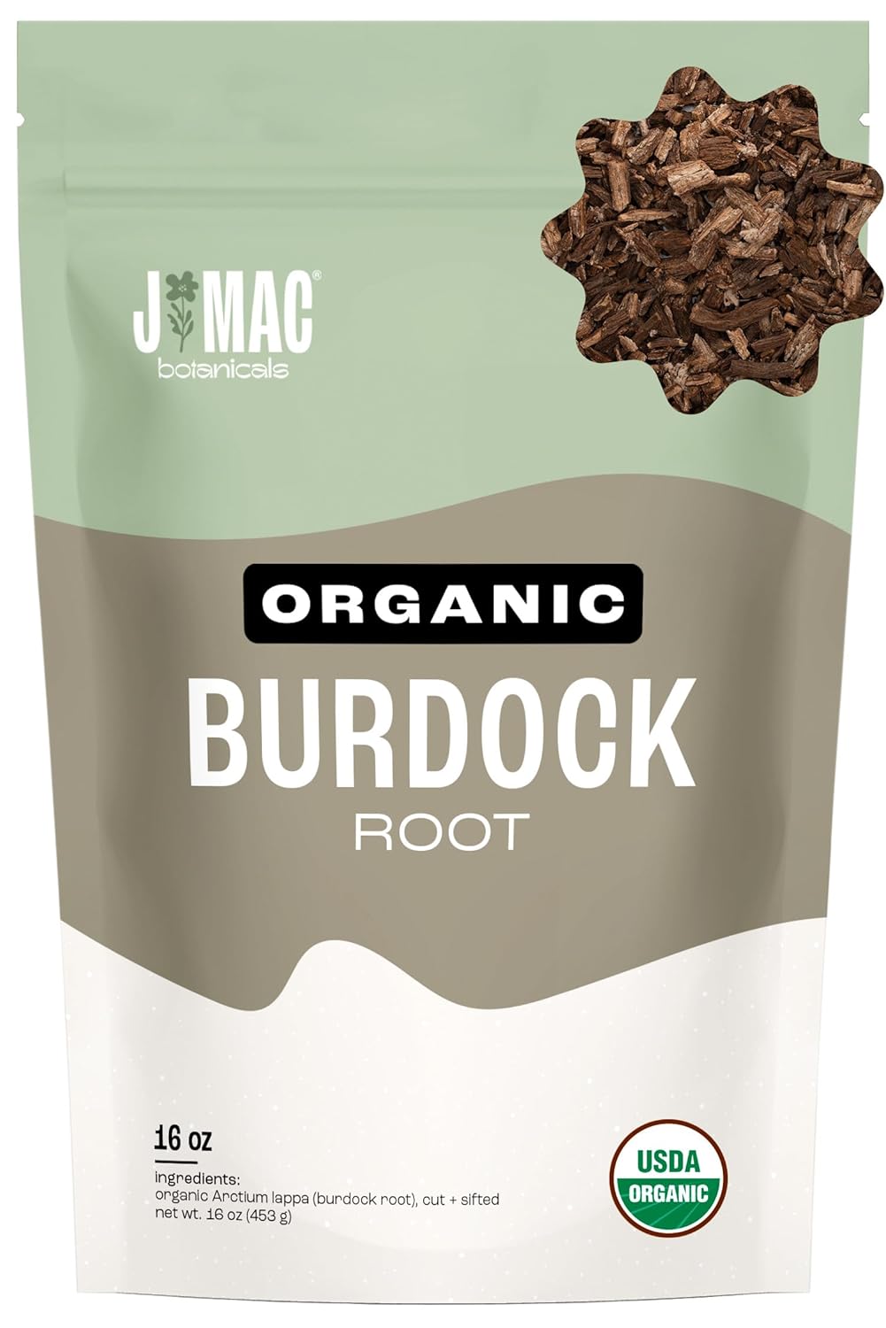 J Mac Botanicals, Organic Burdock Root Tea (16 oz), Certified USDA Organic Burdock Root herb, fresh dried herb from Eastern Europe