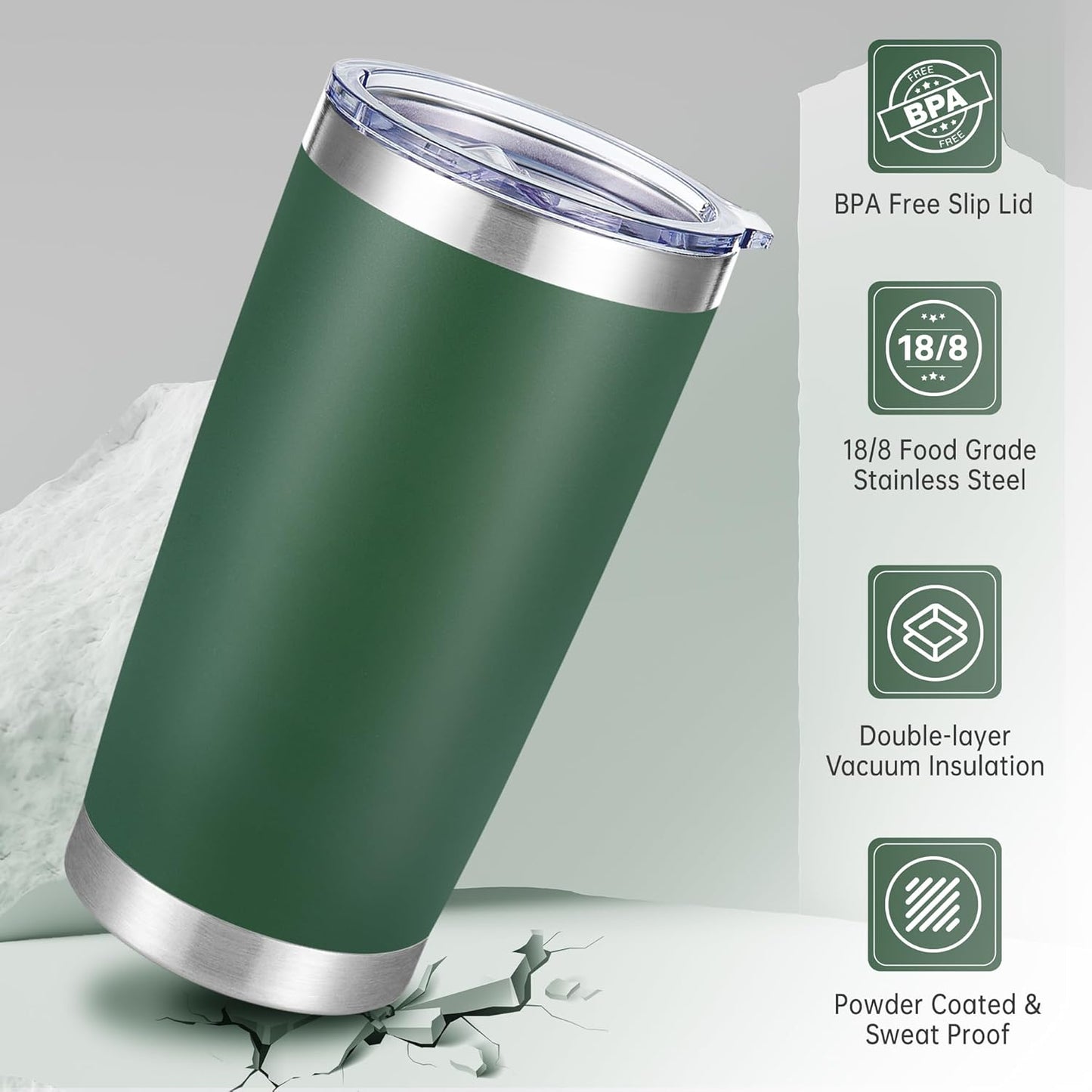 20 oz Tumblers Bulk Stainless Steel Tumbler with Lid Double Wall Vacuum Insulated Coffee Mug 20oz Powder Coated Cup for Hot and Cold Drinks, Dark Green, 6 pack