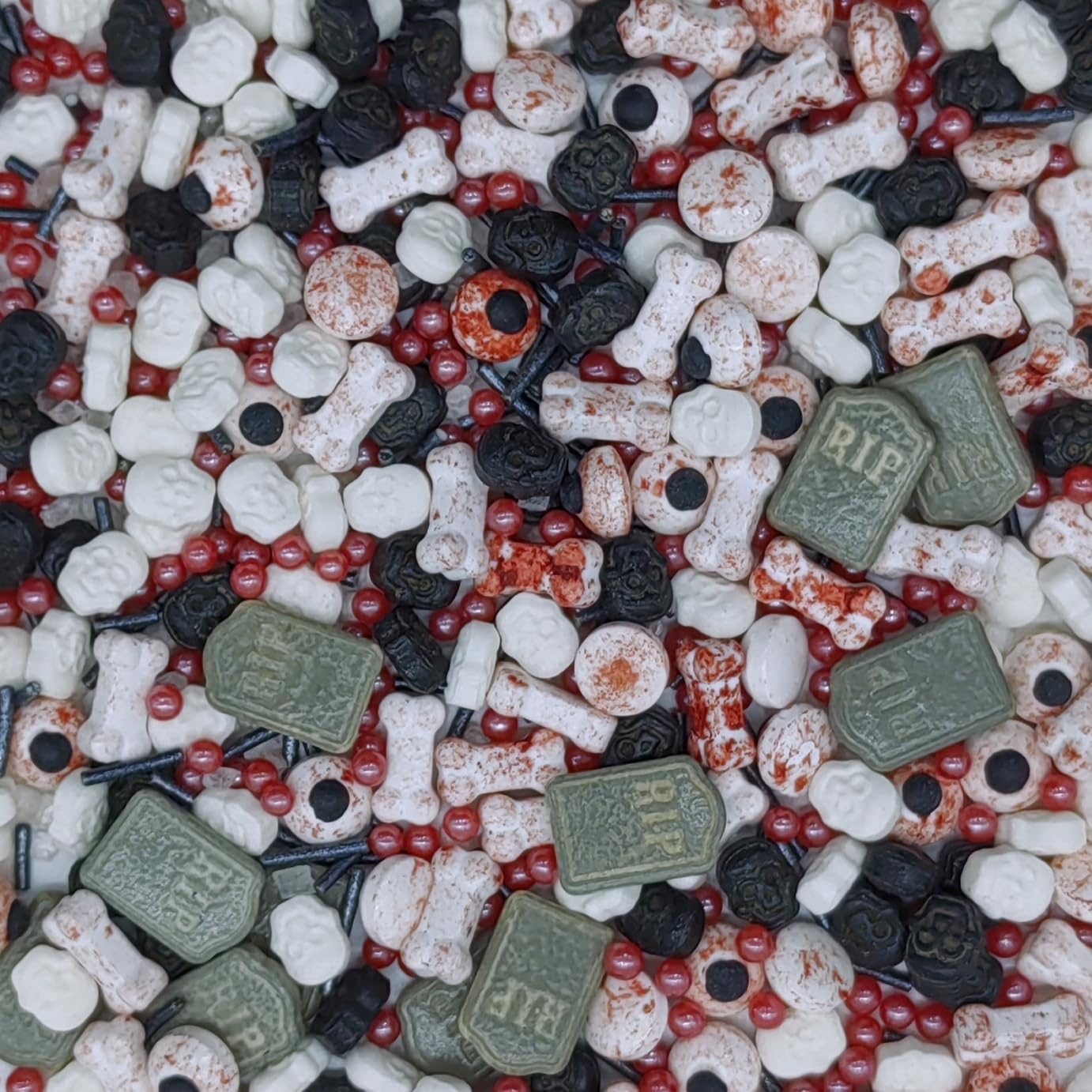 Halloween Sprinkles Gravestones & Bones & Eyes & Skull Topper Edible Themed Sprinkles For Cookie Decorating, Chocolate Desserts, Cupcakes, Ice Cream 4.58OZ