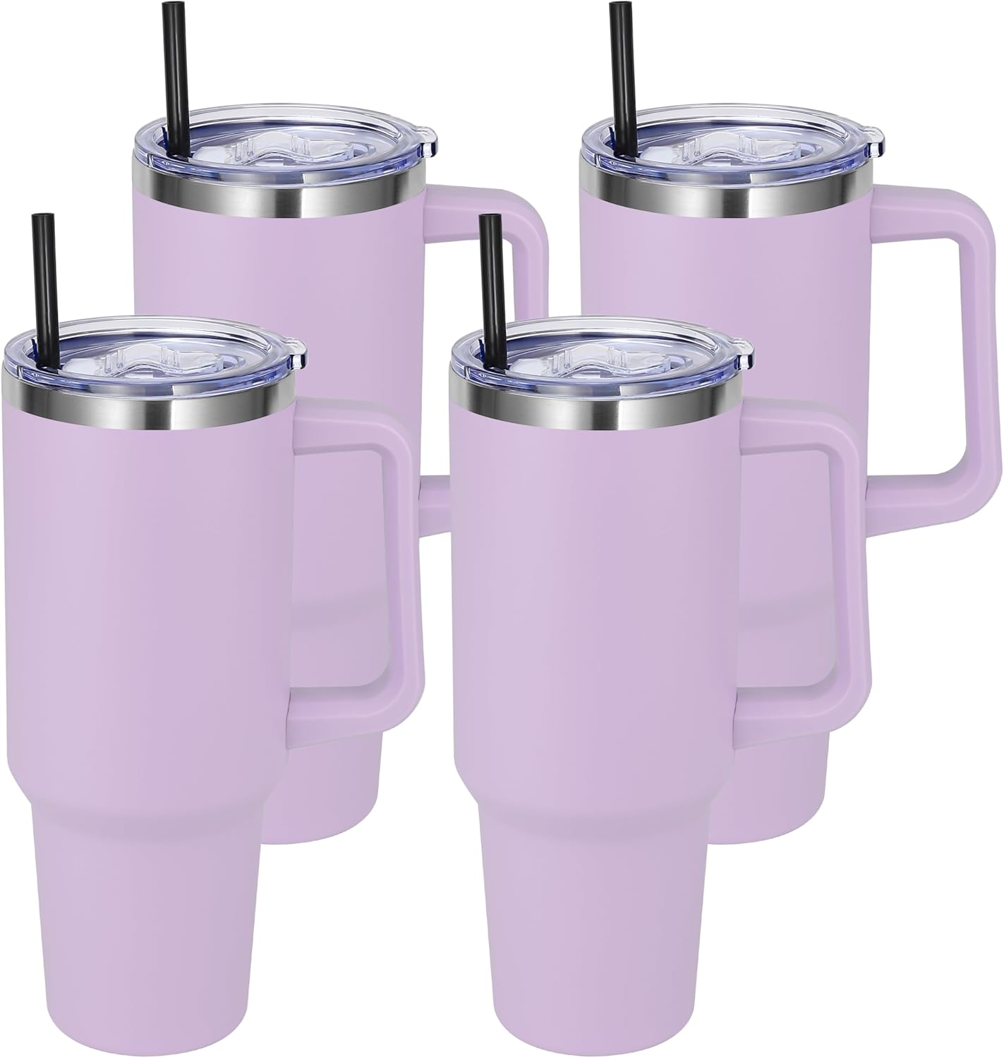 DOMICARE 40 oz Tumbler with Handle and Straw, Stainless Steel Tumbler with Lid and Straw, Reusable Vacuum Insulated Cup, Travel Coffee Mug, Lavender, 4Pack