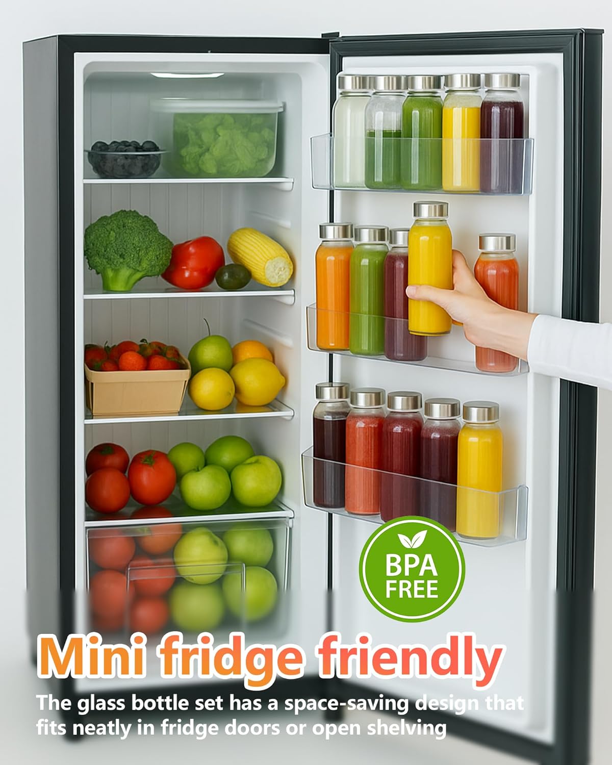 Zukro Glass Water Bottles with Lids 10 oz, Reusable Clear Juice Bottles With Stainless Steel Airtight Cap for Juicing, 100% Leak Proof Juice Drinking Jar for Ginger and Milk, BPA Free