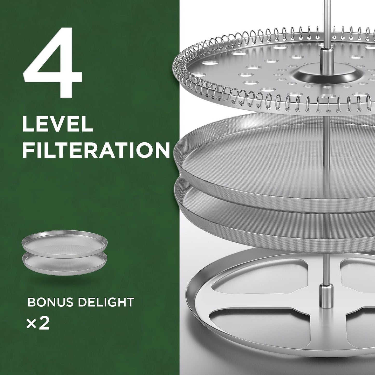 High - Quality 21 Ounce / 600ML French Press - Stainless Steel & Heatproof Glass, 4 - Filter Design - Make Cold Brew, Espresso, Coffee & Tea with Ease