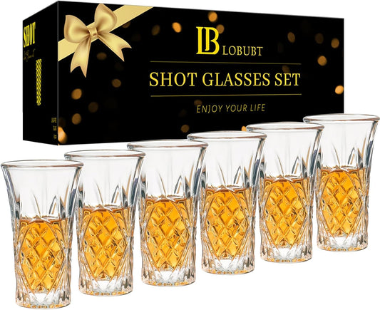 6 Pack Shot Glass Bulk Set with Heavy Base 2 OZ Small Shot Cups for Vodka, Whiskey, Tequila, Espresso, Liquor Set