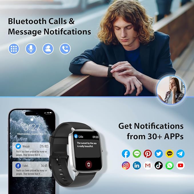 Smart Watch for Women Men, 2025 New Smartwatch (Answer/Make Call) for iPhone/Android, 1.85" HD 60+FPS Screen Fitness Tracker with 110+ Sport Modes, Sleep/Health Monitor, IP68 Waterproof, with 2 Bands