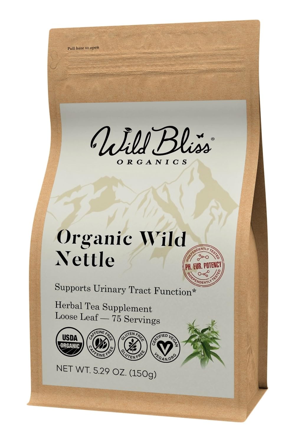 Organic Wild Stinging Nettle Leaf Tea - Caffeine Free Loose Leaf Herbal Tea - 5.3 Oz - 75 Servings