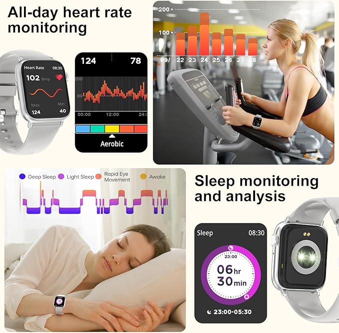 Smart Watch for Man Women Answer/Make Call, Fitness Watch with 120+ Sport Modes, IP67 Waterproof, Heart Rate/Sleep Tracker/Step Tracker/Blood Pressure Health Watch for Android iOS Phone (Silver)