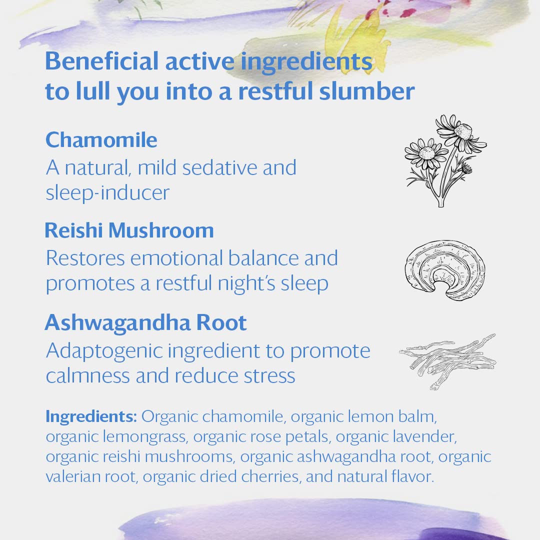 Grace Farms REST Wellness Organic Tea Blend (16 Pyramid Sachets) | Sleep and Stress Support For Evening | Chamomile Vanilla Tea with Adaptogenic Herbs and Mushrooms | Fairtrade and Kosher