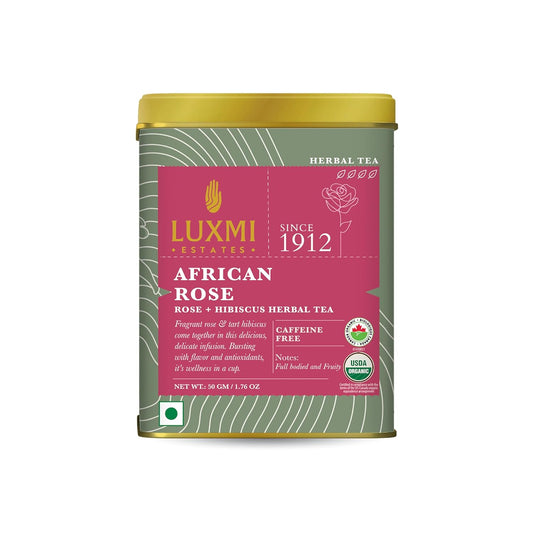 Luxmi Estates - African Rose - Organic Hibiscus Rose Tea - Loose Leaf - 50g (25 Cups) | With Soothing Rose and Hibiscus | Great for Skin DeTox - Supports a Healthy Glow