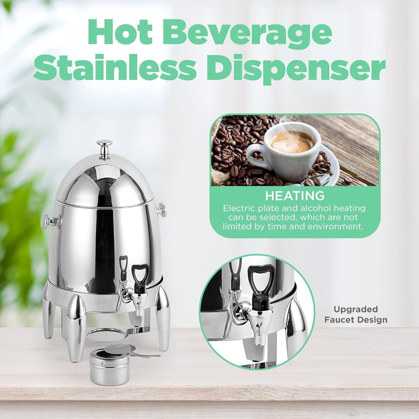 [3 Gallon capacity] Stainless Steel Hot Beverage Dispenser durable and long-lasting Chafer Urn with Chrome Accents - 48 cup