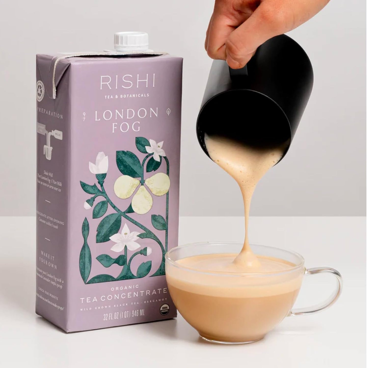 Rishi Tea London Fog Latte - Organic Black Tea Concentrate with Bergamot, Easy-to-Serve Hot or Iced Earl Grey Mix - 32 fl oz Carton, 8 Servings (Pack of 3)