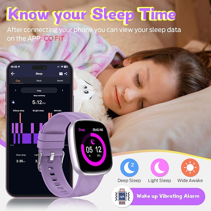 Smart Watch for Kids, Fitness Tracker with Pedometer, 100+ Sport Modes, Heart Rate, Sleep Monitor, Spo2, Calorie Step Counter, Fitness Watch 1.75"HD, Birthday Gifts for Girls Boys Teens 5-16 Purple