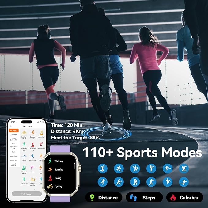 Smart Watch for Men Women, 1.85" HD Fitness Tracker with Call Function, 1000 mAh 100 Day Battery Life, 110+ Sport Modes, Heart Rate Sleep Monitor Fitness Watch, IP68 Waterproof, iOS Android Compatible