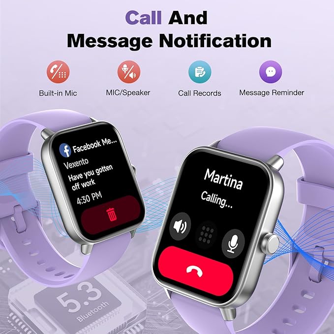Smart Watch for Women Android iPhone Compatible, 1.8” Touchscreen,Bluetooth Call,24/7 Heart Rate, SpO2 Monitor, Step Counting, Sleep Tracking, IP68 Waterproof Activity Tracker and Smartwatch(Purple)