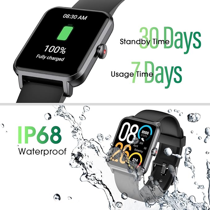 Smart Watch (Answer/Make Call) for Women Men, Fitness Tracker with Heart Rate, Blood Oxygen, Sleep Tracker, IP68 Waterproof Fitness Watch Step Calorie Counter Pedometer Compatible iPhone & Android