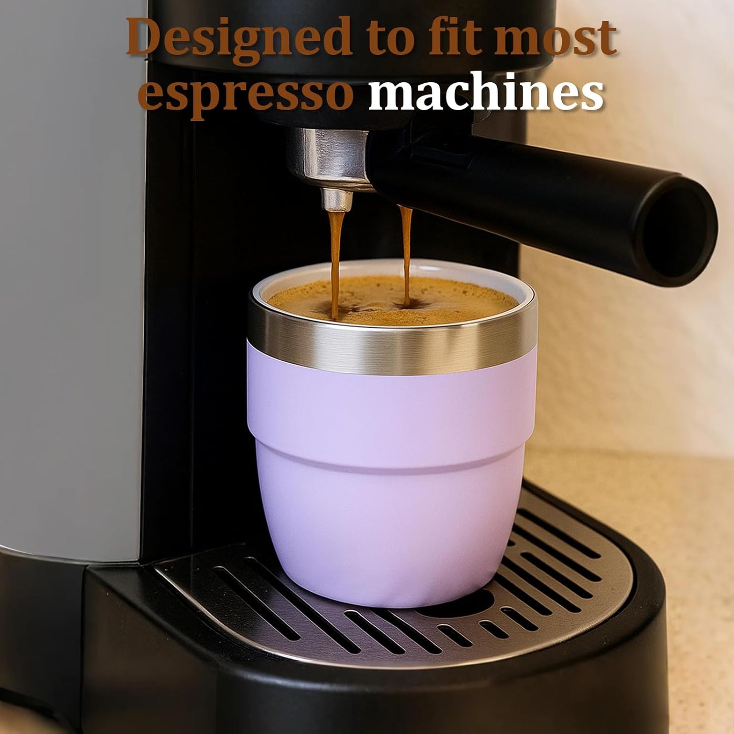 Zenbo 4 oz Espresso/Coffee Cups Set of 2, Ceramic-Lined Double Wall Vacuum Insulated 18/8 Stainless Steel, Stackable & Dishwasher Safe, Space-Saving, Compatible with Most Espresso & Coffee Makers