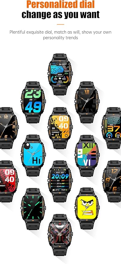 Smart Watch for Men, Outdoor 3ATM Waterproof, BT Make/Answer Call Function, 2" HD Large Screen Smartwatch for iPhone Android Phones, 100+ Sport Modes Fitness Tracker Heart Rate Sleep Monitor, Black