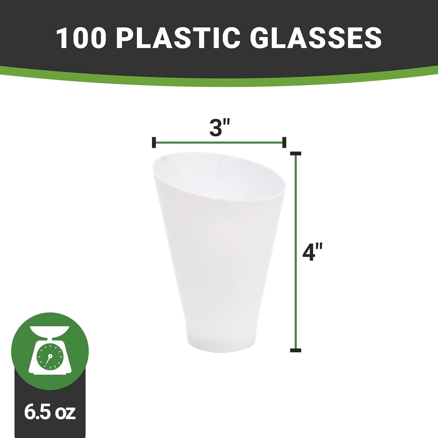 Restaurantware 7 Ounce Plastic Glasses 100 Round Incline Shooter Cups- Disposable Small White Plastic Round Bowls Unique Design For Soups Appetizers Or Desserts
