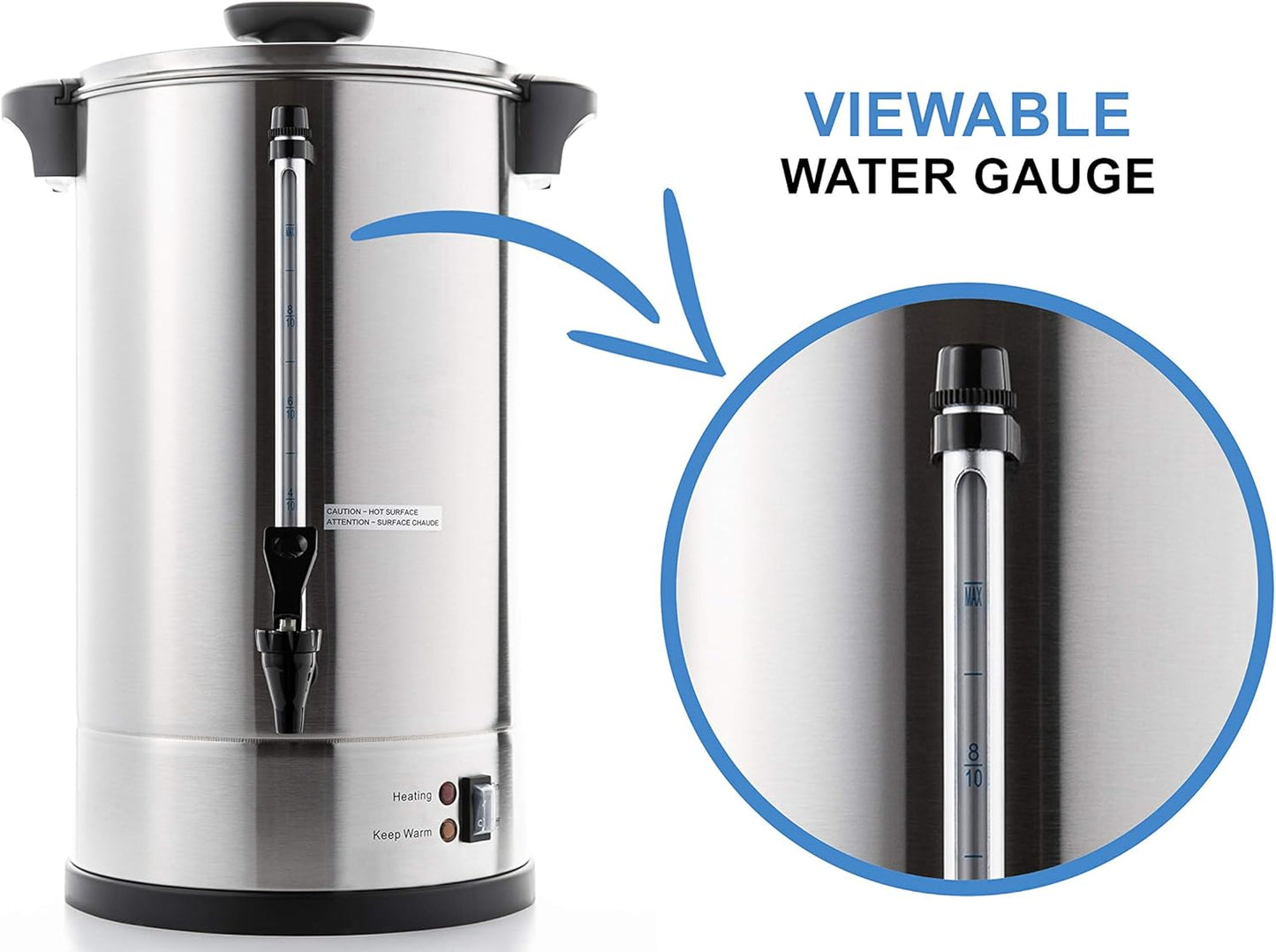 SYBO SR-CP-100B Commercial Grade Stainless Steel Percolate Coffee Maker Hot Water Urn for Catering, 100-Cup 16 L, Metallic