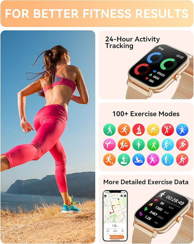 Smart Watch for Women Men, Fitness Tracker Watch for Android Phones iPhone Compatible, 1.85" Smart Watches for Women Men with Blood Oxygen, Heart Rate Monitor, 110+ Sport Modes Smartwatch (2 Strap)