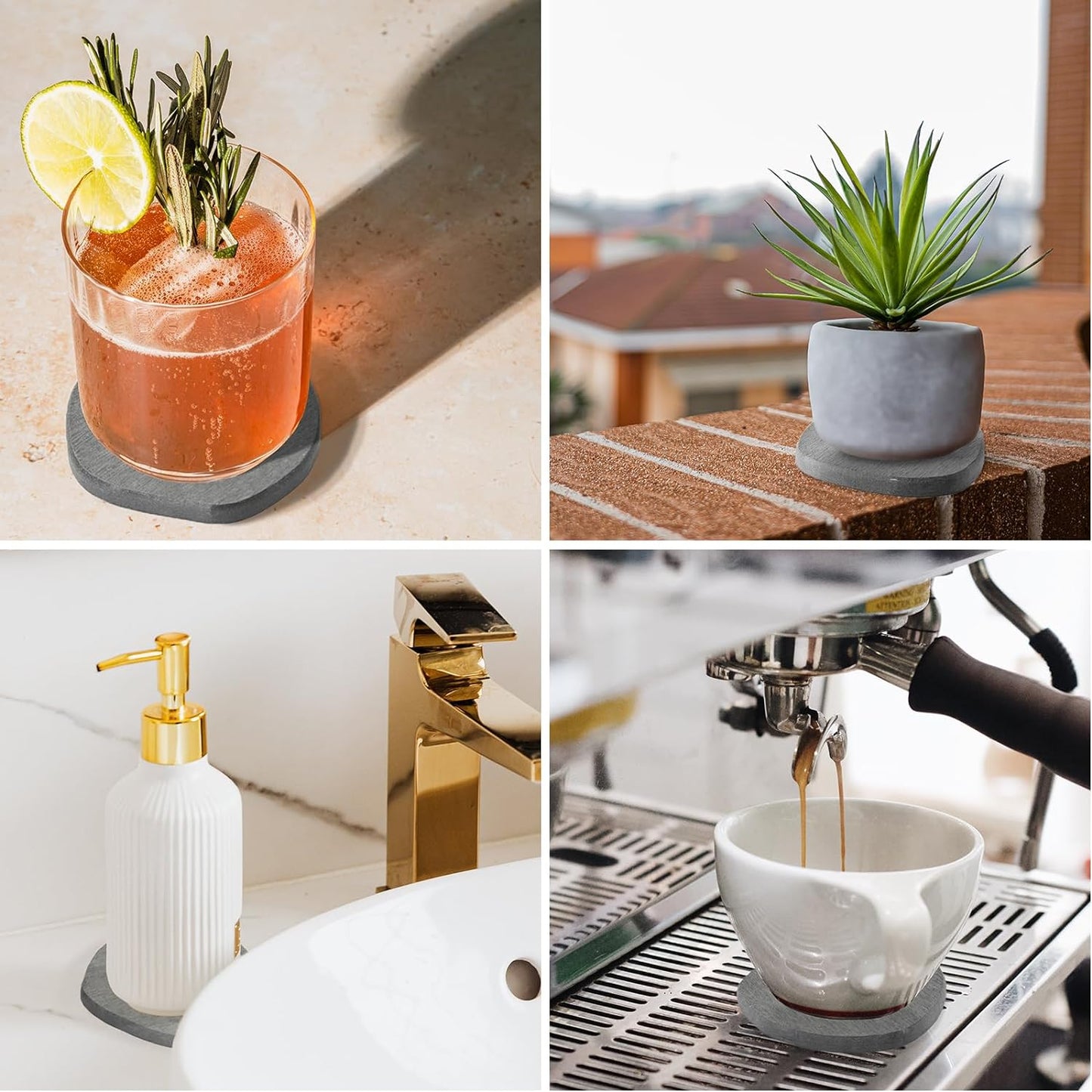 Instant Dry Stone Absorbent Diatomite Coaster Set of 6 for Drinks Wine Coffee, Modern Unique Cup Diatomaceous Earth Coasters for Coffee Table Office Desk, Grey and White