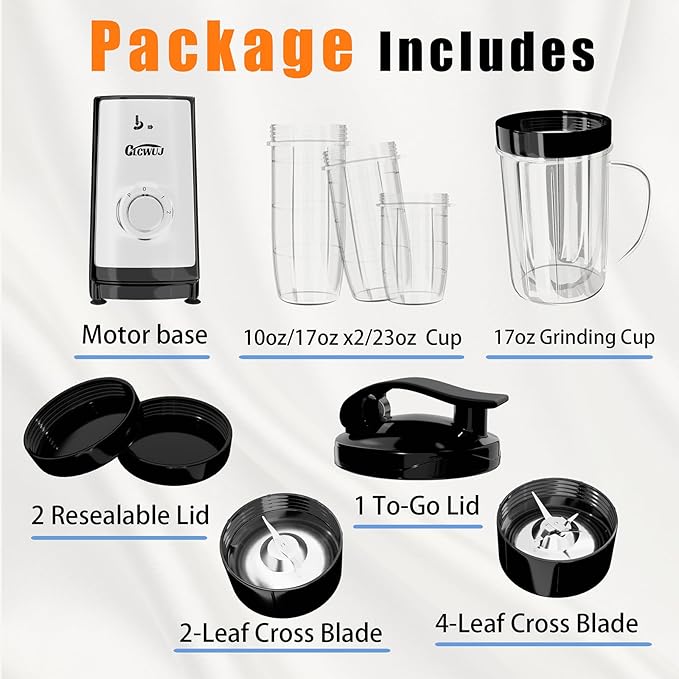 Smoothie Blender, Personal Blender for Shakes and Smoothies,12Pcs Coffee Grinder and Countertop Blenders Combo for Kitchen, Portable Smoothie Blenders with 10oz/17oz x2/23oz Cups (BLACK)