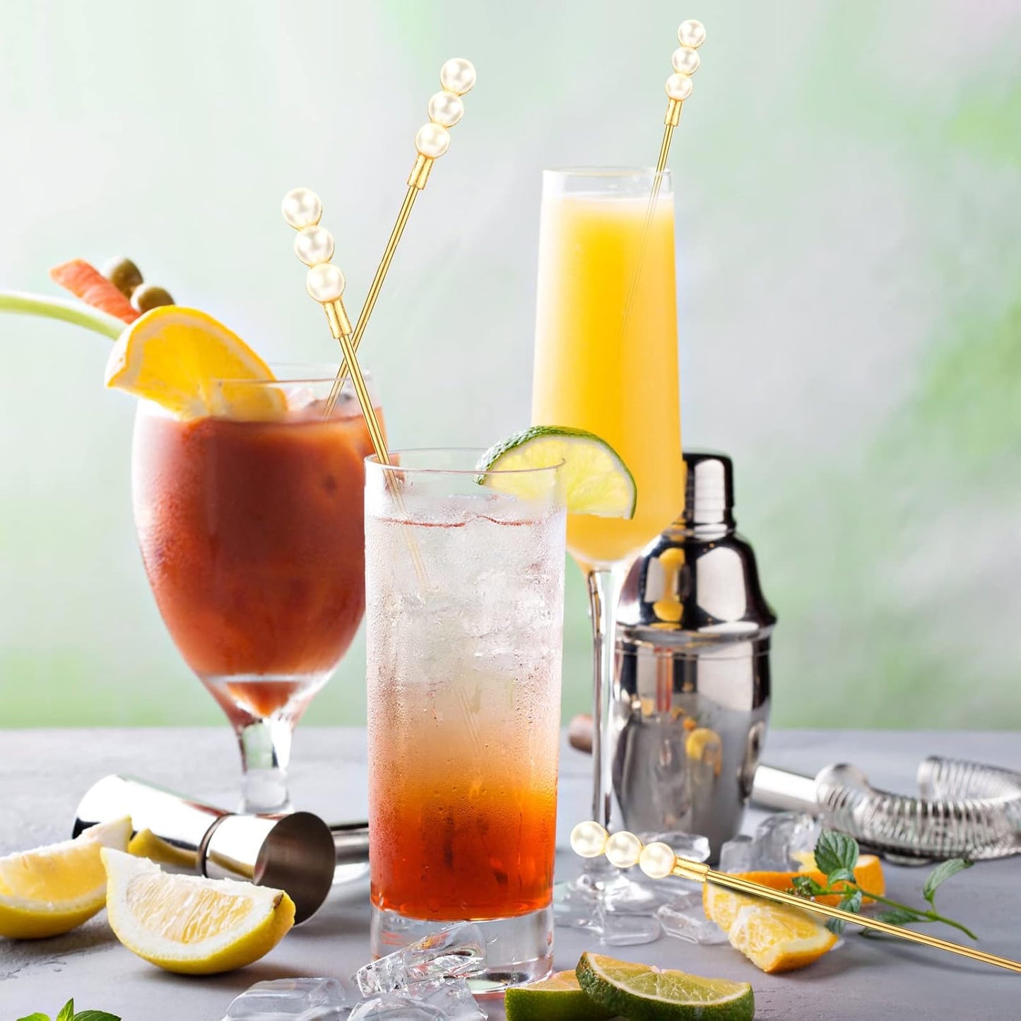 Exquisite Gold Pearl Stainless Steel Coffee Beverage Stirrers Stir Cocktail Drink Swizzle Stick for Wendding Party Value Pack, Hostess Gifts Set of 4, 7.5 Inches Long