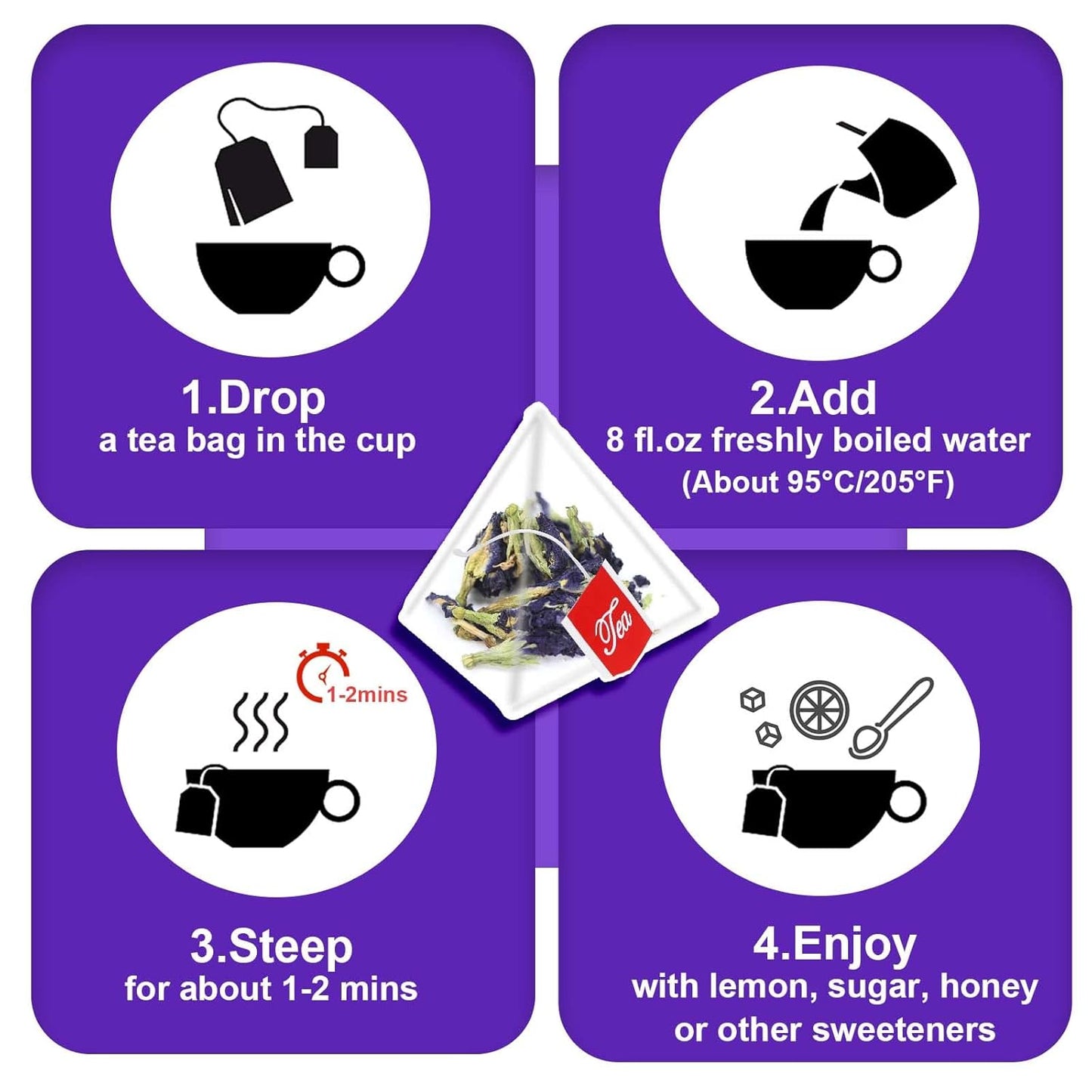 TEARELAE - Butterfly Pea Flower Tea - 50 Count Butterfly Pea Flower Tea Bags - Natural Coloring for Food, Baking, Iced Tea - Caffeine-Free, Non-GMO