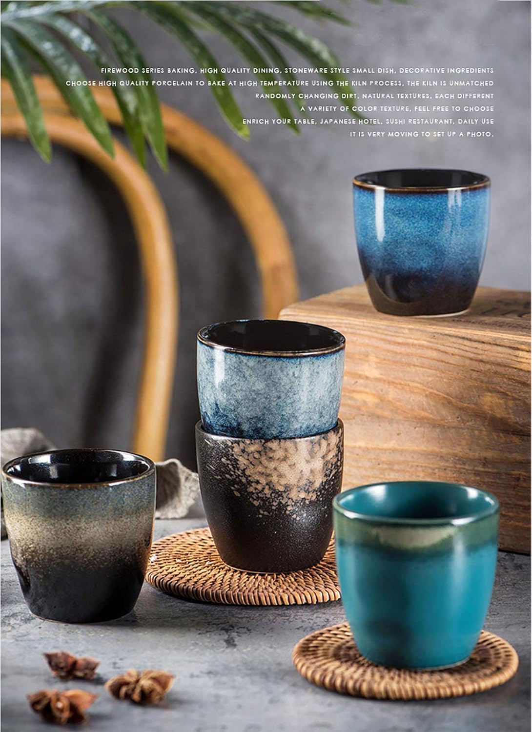 Ceramic Tea Cup, Kung Fu Tea set, Coffee Cup, Yerba Mate Set 4-piece companion cup set(Blue)