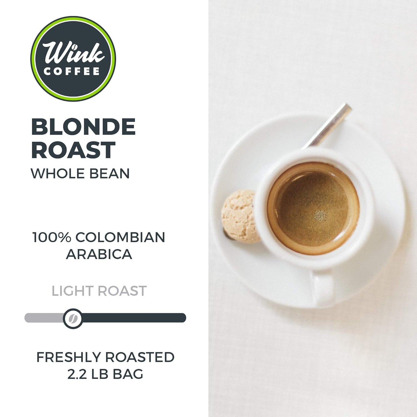 Wink Coffee Blonde Roast, Light Roast Whole Bean Coffee, Single Origin Colombian Arabica Beans, 2.2 lb, Small-Batch, Smooth, Sustainably Sourced